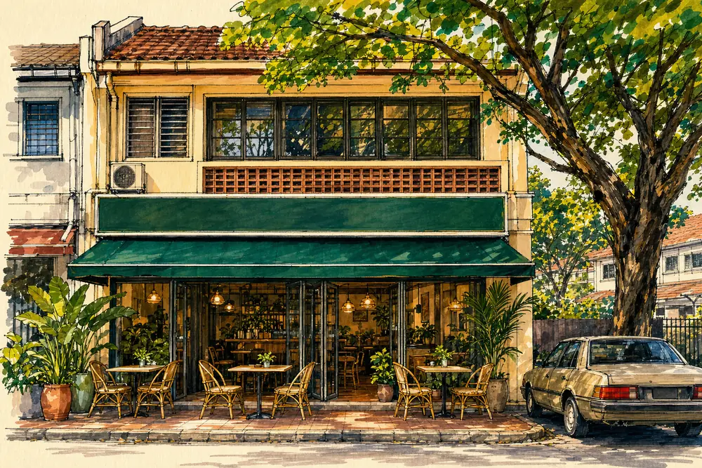 Marker illustration of a neighbourhood shophouse